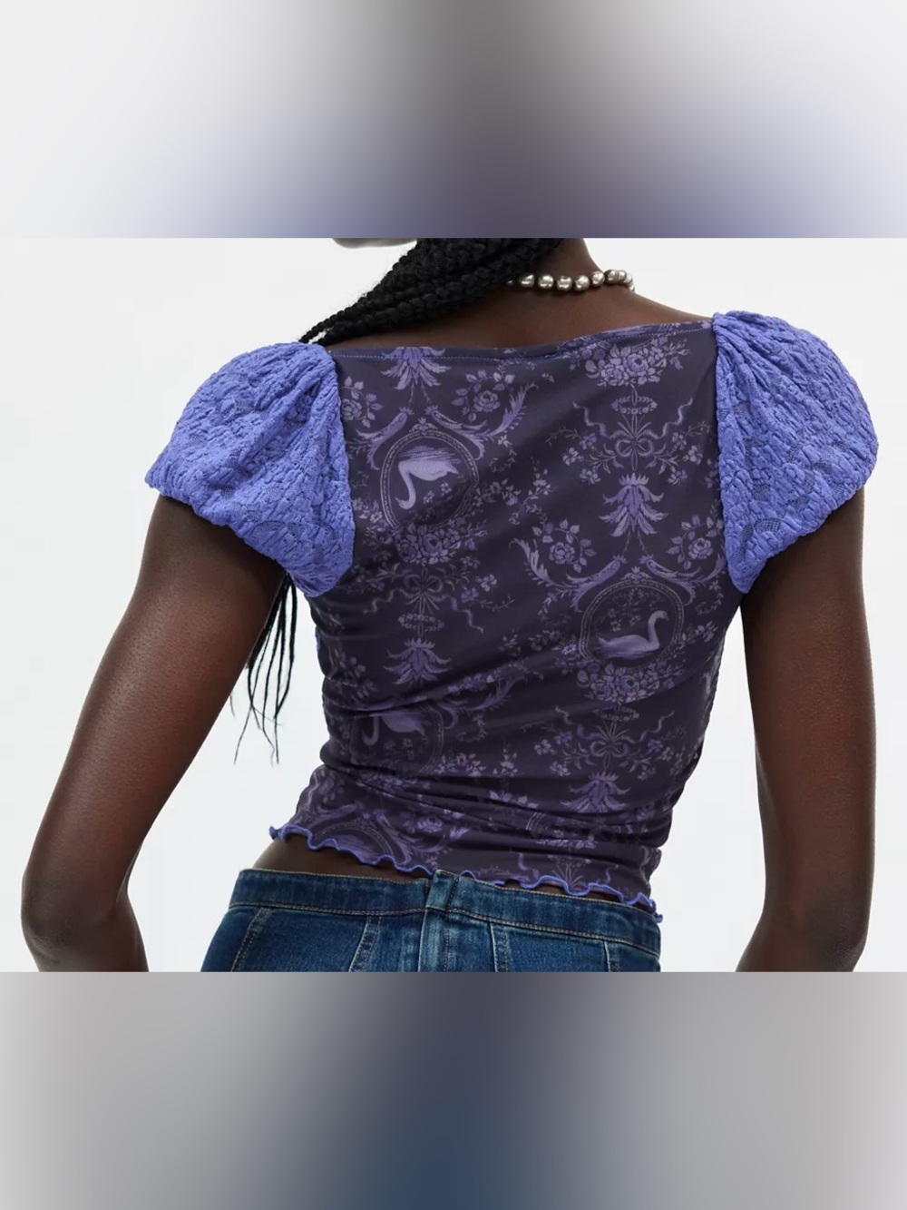 NWT - Romeo Romeo Clementine Sheer Lace Puff Sleeve Top Toile Print Medium - Picture 2 of 10